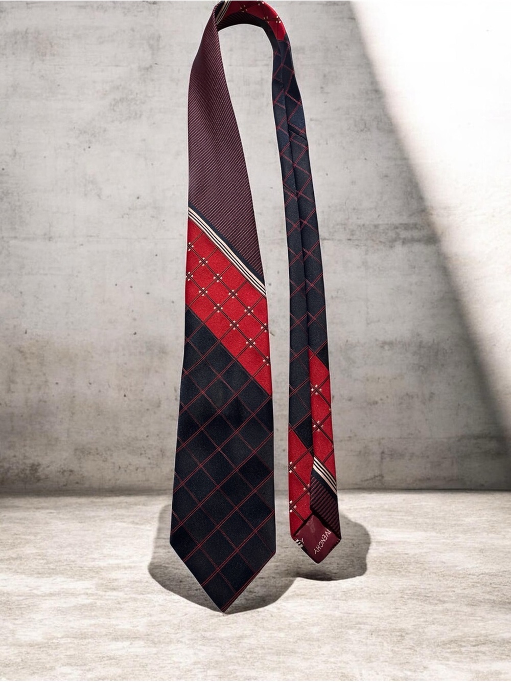 Givenchy Red and Black Checked Silk Tie